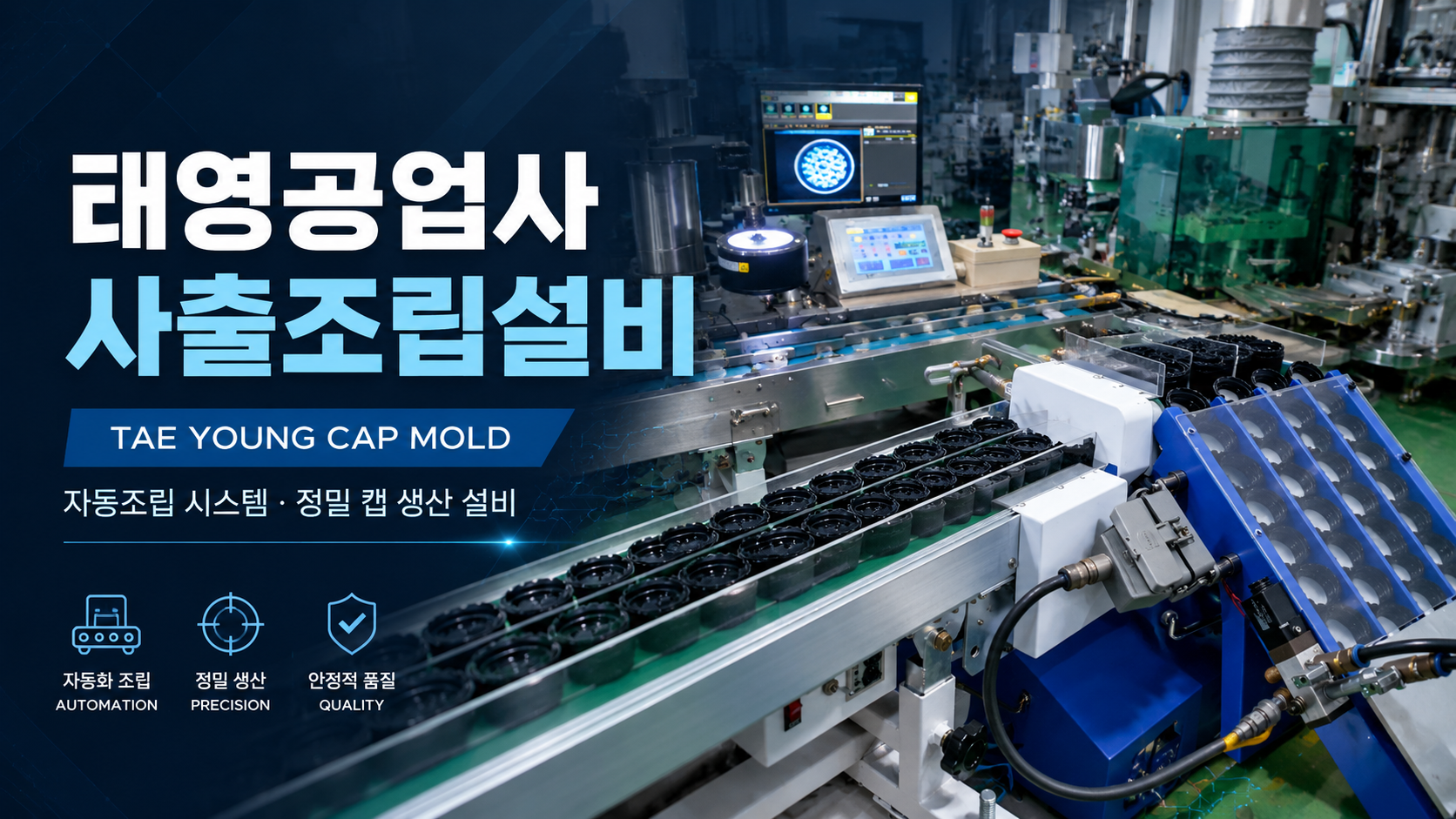 Khi tôi nhìn vào thiết bị lắp ráp phun của Công ty Công nghiệp Taeyoung, lý do khiến tôi chú ý đến hệ thống lắp ráp tự động TAE YOUNG CAP MOLD.